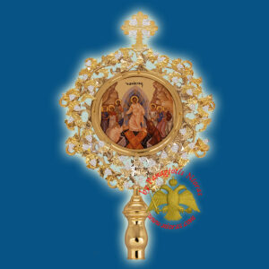 Orthodox Wooden Resurrection Metallic Fan Banner Round Gold and Silver Plated