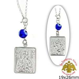Orthodox Silver Icon Car Amulet Theotokos with Saint Christopher Double Sided 20x29mm