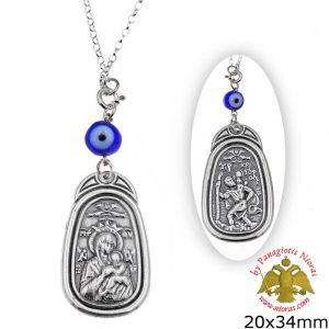 Orthodox Silver Icon Car Amulet Theotokos with Saint Christopher Double Sided 20x34mm