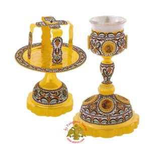 Orthodox Chalice Set Byzantine Style Enamel With Holy Icons 0.4lt h:31cm