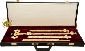 Orthodox Bishop Crosier with Leather Suitcase Silver & Gold Plated