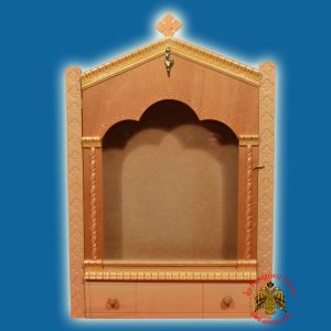 Iconostasis Icon Wooden Case Flat with Drawers Natural Polished Color Light Brown