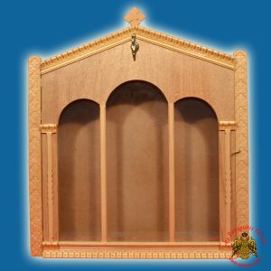 Iconostasis Icon Wooden Case Flat A' with Columns Natural Polished Color