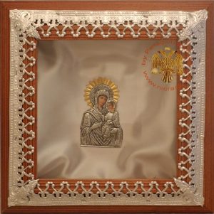 Orthodox Style Wedding Crown Case With Holy Theotokos Icon Square Nickel Decorations