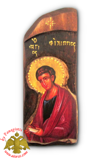 Antique Holy Saint Philip Icon in Carved Shape Natural Wood