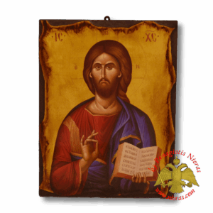 Byzantine Wooden Icon Antique Style Blessing Christ