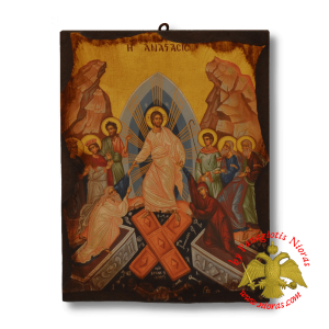 Ξύλινη Ανάγλυφη Εικόνα σε Φυσικό Ξύλο Ανάσταση