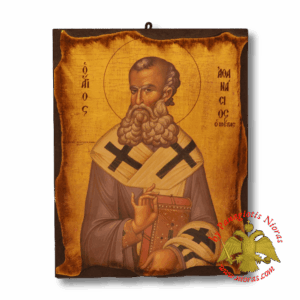 Byzantine Wooden Icon Antique Saint Athanasios