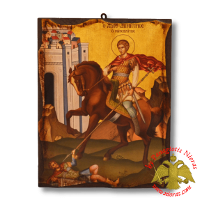 Byzantine Wooden Icon Antique Saint Dimitrios