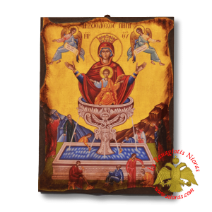Byzantine Wooden Icon Antique Style Saint Theotokos Life Giving Spring