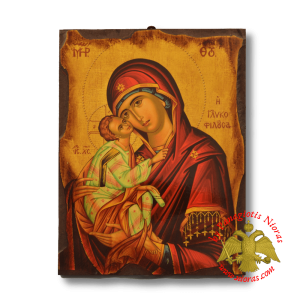 Byzantine Wooden Icon Antique Style Saint Theotokos Sweet Kissing