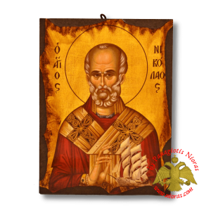 Byzantine Wooden Icon Antique Saint Nickolas