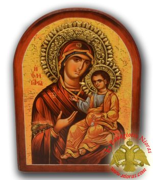 Holy Theotokos Hodegitria Byzantine Wooden Icon Oval