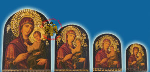 Theotokos Orthodox Oval Wooden Icon with Standing Base in Aged Antique Style