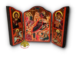 Orthodox Wooden Triptych With Holy Annunciation Inner Christ Nativity Icon 10x14cm