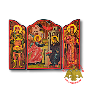 Orthodox Wooden Triptych With Holy Annunciation Icon 10x14cm