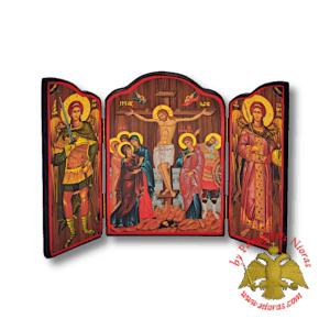 Orthodox Wooden Triptych With Holy Crusifixion Icon 30x40cm