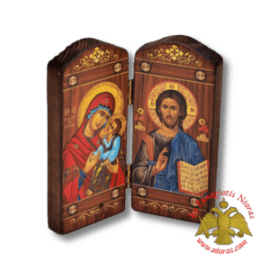 Δίπτυχο Ξύλινο Εικόνισμα Με Τον Χριστό και την Παναγία 13x14εκ.