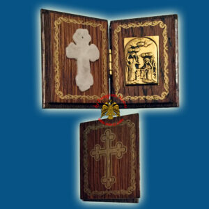 Diptych Wooden Orthodox Marble Cross with Metal Annunciation Icon 4x5cm