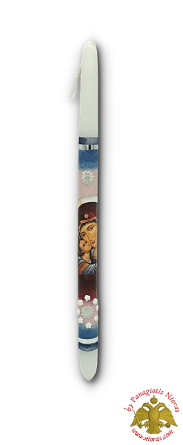 Pascha Candle with Theotokos Holy Icon With Flowers 40cm