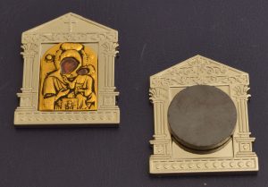 Orthodox Icon Mangets Metal Church Design Theotokos Ekatontapiliani of Paros Nickel Plated