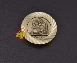 Magnetic Orthodox Icon Annunciation Tinos Church in Diamond Cut Golden Aluminum Frame 33mm