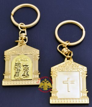 Orthodox Metal Keyring Church Design Gold Plated with Annunciation Holy Icon