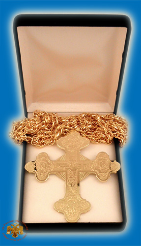 Επιστήθιος Σταυρός Χαρακτός Επίχρυσος Βυζαντινός 8x10εκ.