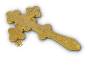 Blessing Orthodox Cross with Inlined Resurrection and Crucifixion Engravings 28x17cm