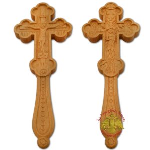 Blessing Orthodox Wood Carved Byzantine Hand Made Cross Double Sided 18x7cm