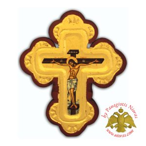 Byzantine Wooden Cross Carved Oval Shaped Edges 17x20cm