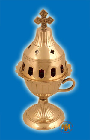 Standing Oil Candle With Cross in the Top Lid Brass 19cm