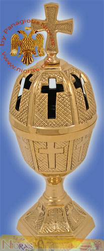 Standing Oil Candle With Crosses in the Top Lid Brass 22cm
