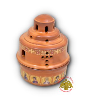 Porcelain Vigil Oil Candle Ark Design Brown with Holy Icons 12x15cm