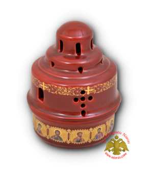 Porcelain Vigil Oil Candle Ark Design Red with Holy Icons 12x15cm