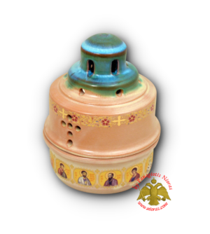 Porcelain Vigil Oil Candle Ark Design Turquoise with Holy Icons 12x15cm