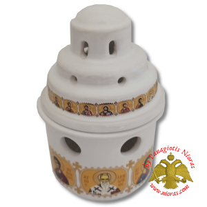 Porcelain Vigil Oil Candle Small Ark Design White with Holy Icons 10x14cm
