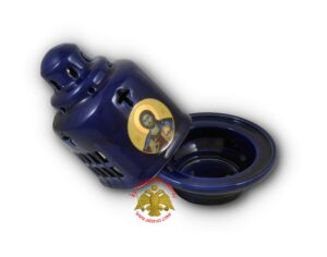 Kεραμικό Κανδήλι Εκκλησάκι Βυζαντινό με Βάση Μπλε