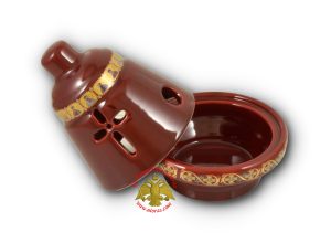 Porcelain Vigil Oil Candle Bell Style with Holy Icons Burgundy10x12cm