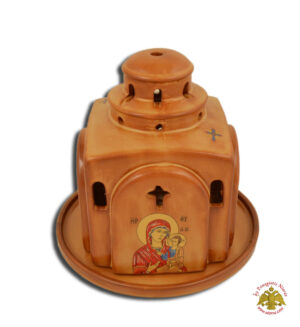 Ceramic Oil Candle Orthodox Church Metropolis Brown Color 12x17cm