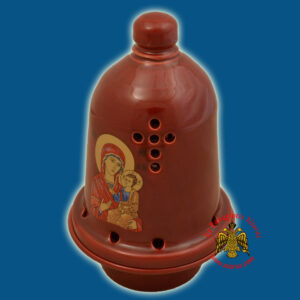 Ceramic Orthodox Traditional Bell Dome Oil Candle Burqundy 11x18cm