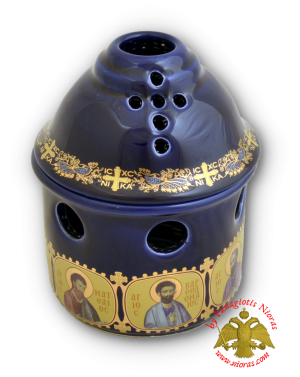 Porcelain Vigil Oil Candle Angel Style with Holy Icons Blue