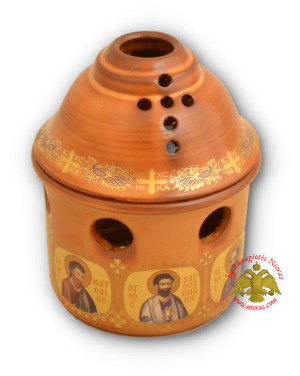 Porcelain Vigil Oil Candle Angel Style with Holy Icons Brown