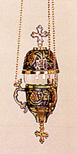 Casting Brass Blue Coloured Enamel Hanging Vigil Oil Candle with Votive Glass