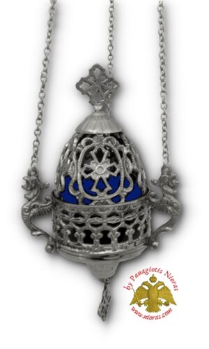 Hanging Vigil Oil Candle With Cross Desing in the Lid Nickel Plated