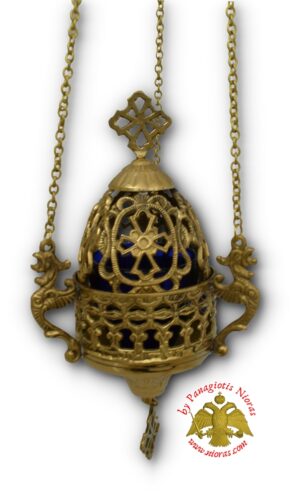 Hanging Vigil Oil Candle With Cross Desing in the Lid Brass Polished