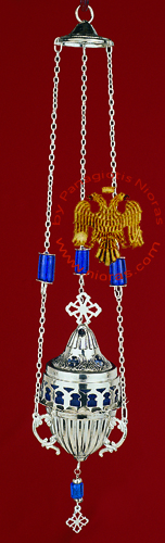 Inlined Design with Cup and Beads Hanging Oil Candle