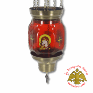 Vigil Oil Candle Hexagon Glass Fussing Red with Sliding Down Metal Brass Mechanism for the Glass Cup