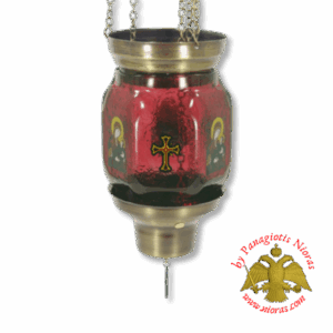 Vigil Oil Candle Hexagon Glass Fussing Ruby Red with Sliding Down Metal Brass Mechanism for the Glass Cup