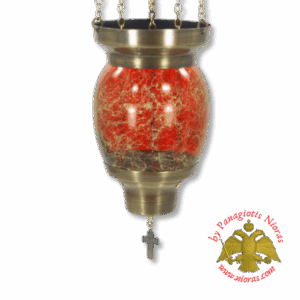 Vigil Oil Candle Hexagon Glass Fussing Red with Sliding Down Metal Brass Mechanism for the Glass Cup